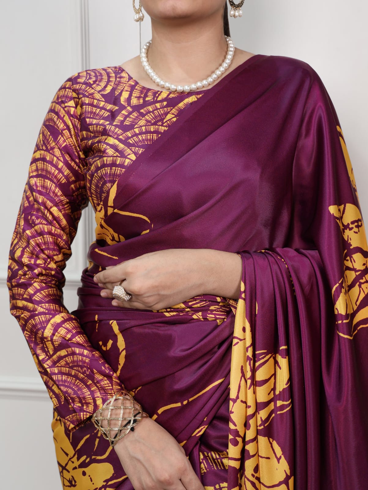 Satin Silk Print Saree with Unstitched Blouse