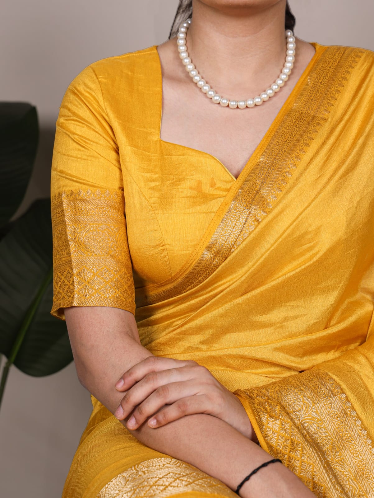 Yellow color Zari Weaving Traditional Saree with Unstitched Blouse
