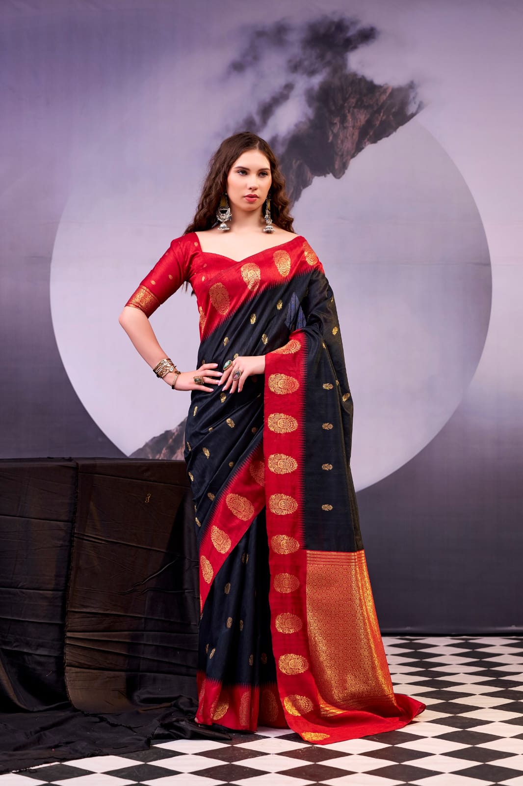 Zari Weaving Traditional Poly Cotton Saree with Unstitched Blouse