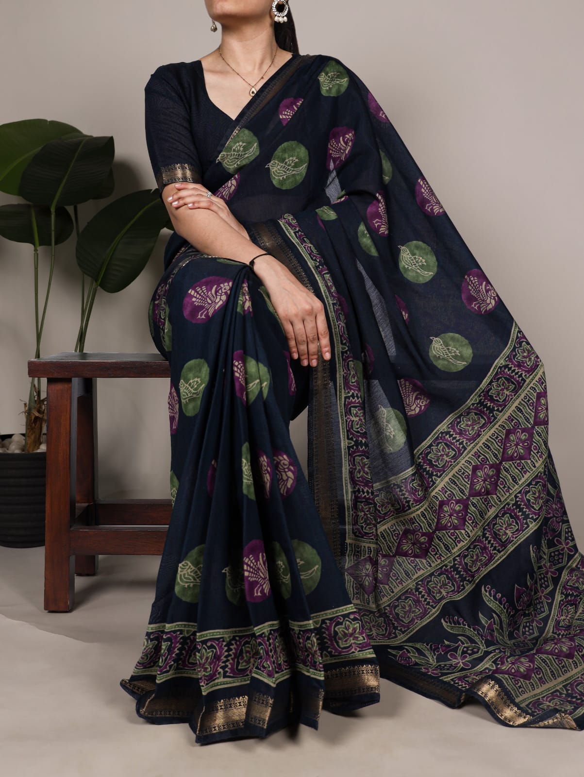 P.V Chanderi Print Saree with Unstitched Blouse
