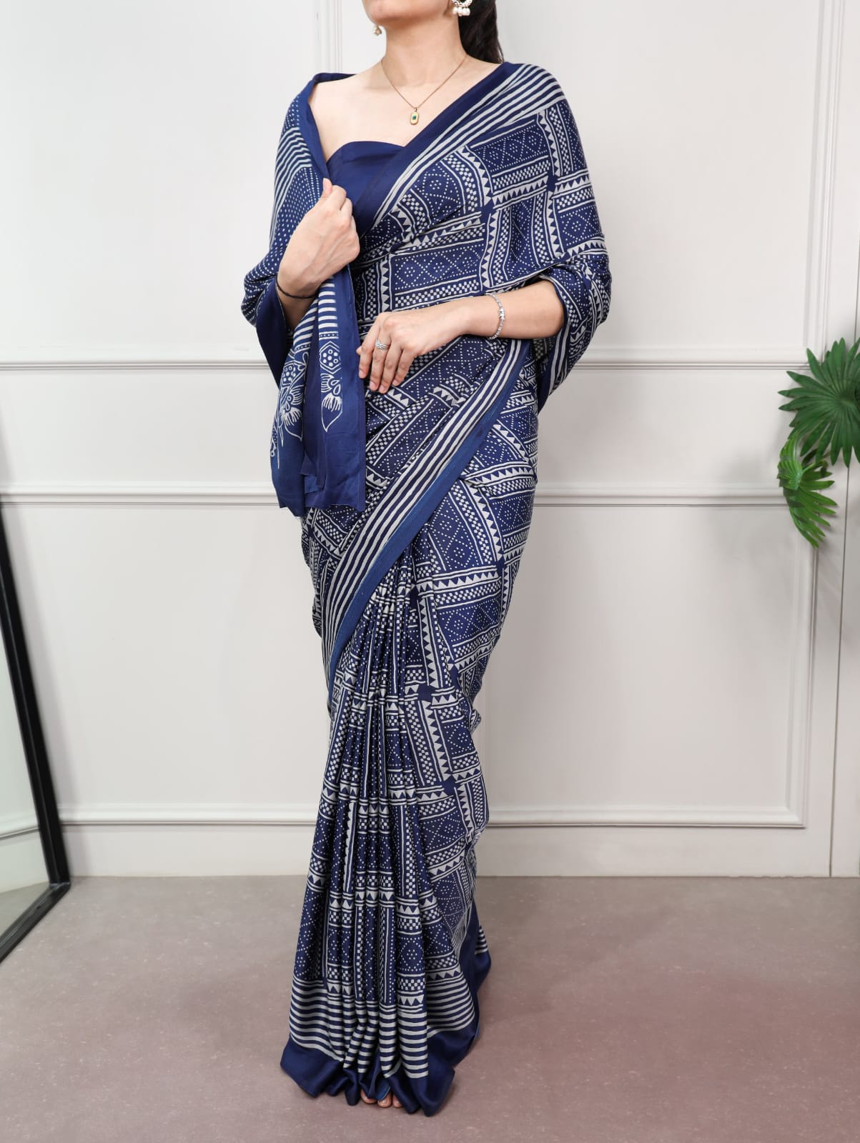 Satin Silk Print Saree with Unstitched Blouse