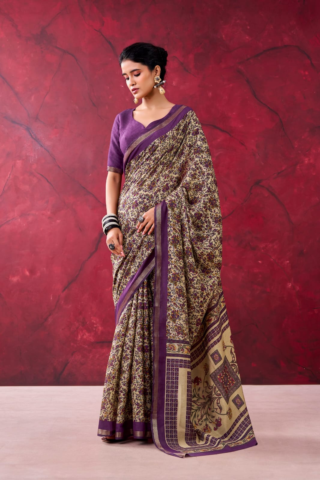 Polyester Viscose Chanderi Saree with Unstitched Blouse