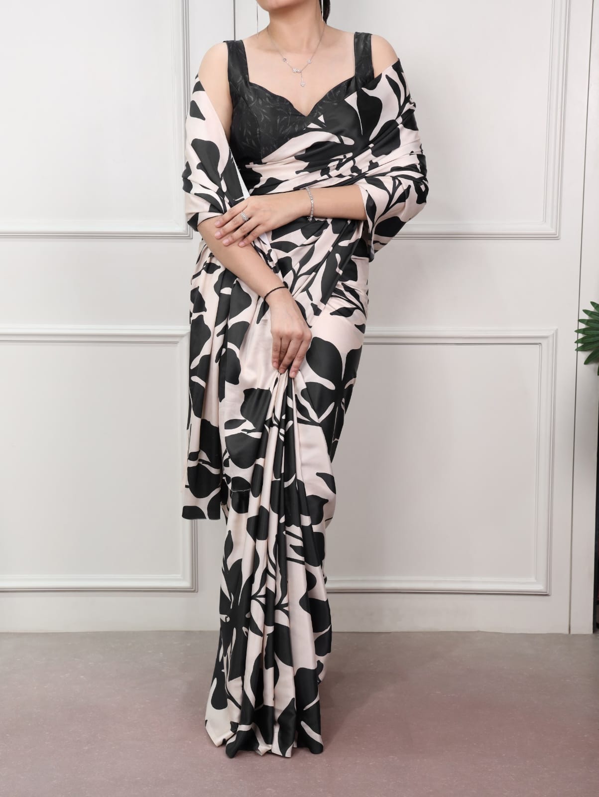 Satin Silk Print Saree with Unstitched Blouse