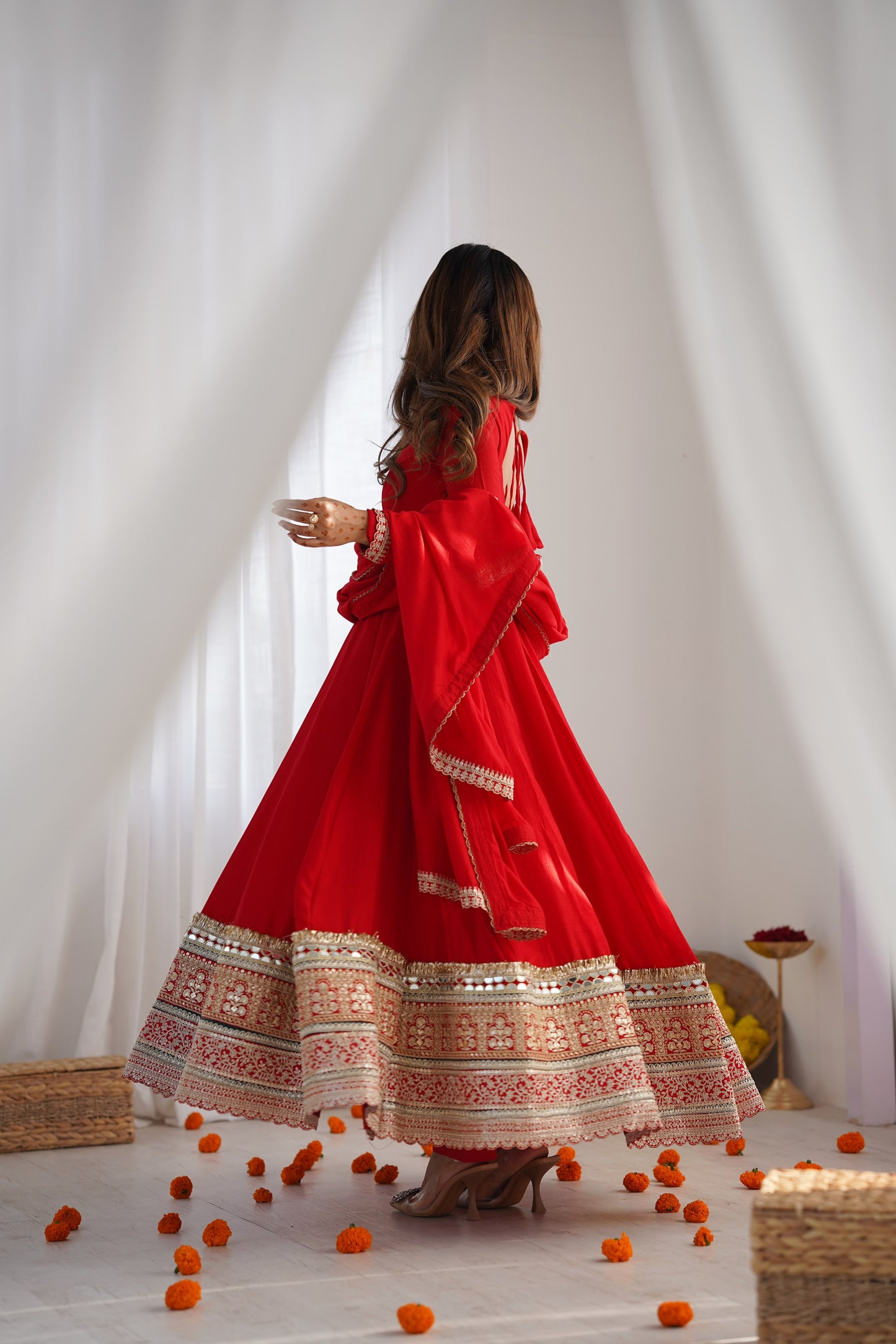 Red Color Pure Blooming Fully Flair Anarkali Gown