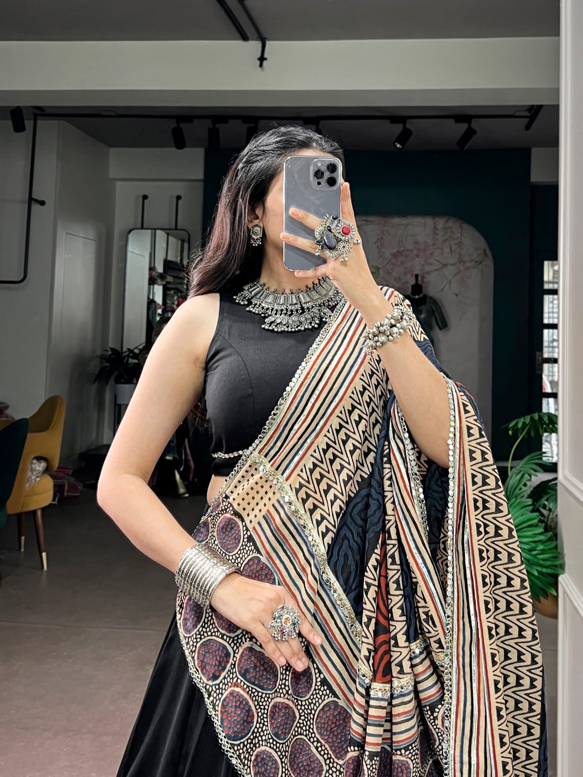 Black color Rayon Ready to wear Navratri Lehenga Choli with Dupatta