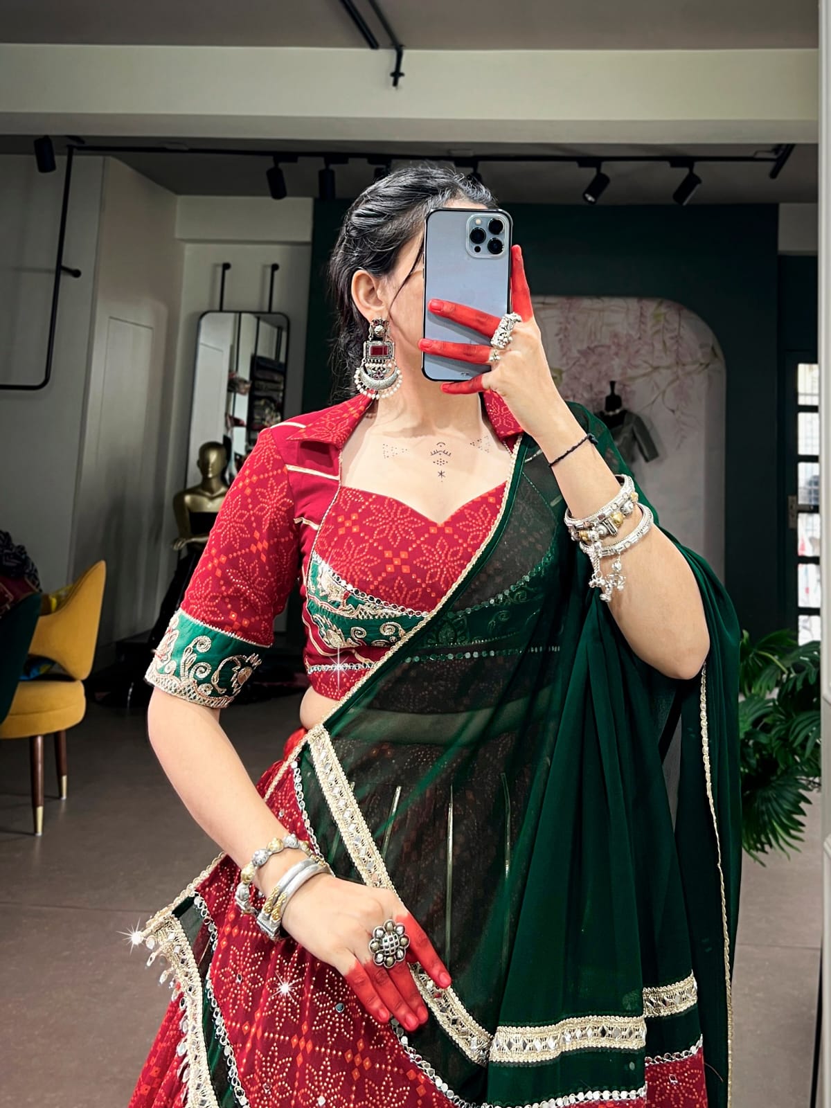 Traditional Bandhej Print Navratri Lehenga Choli with Dupatta