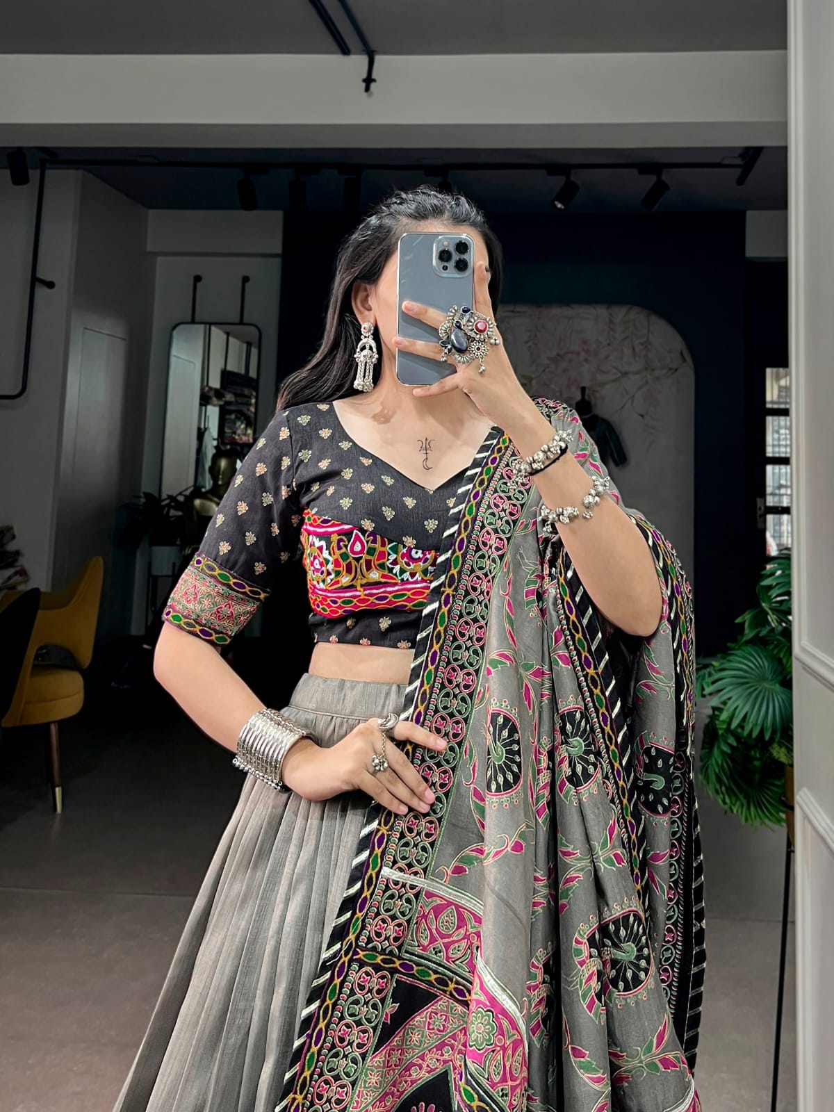 Tasar Silk with Printed Navratri Lehenga Choli with Dupatta