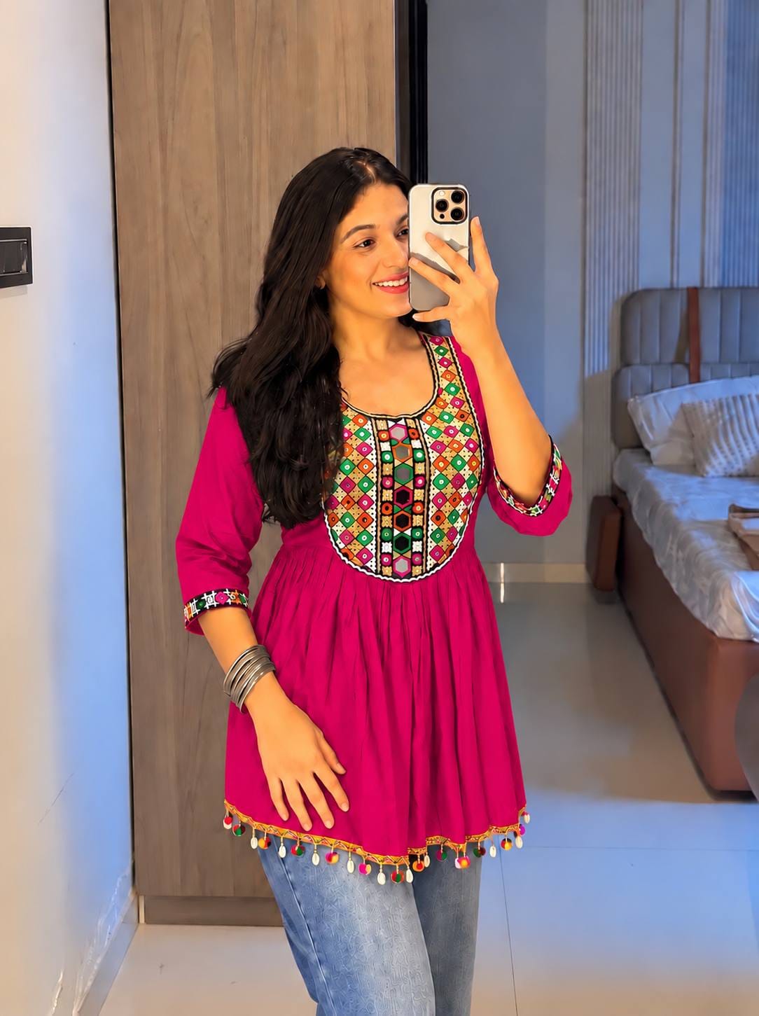 Pink color Navratri Short Kurti