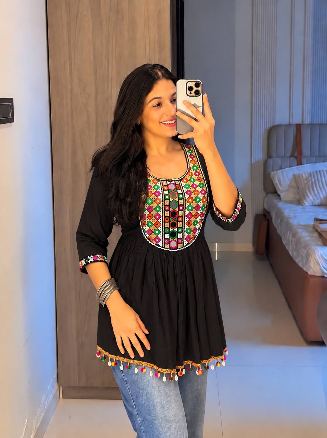 Black color Navratri Short Kurti