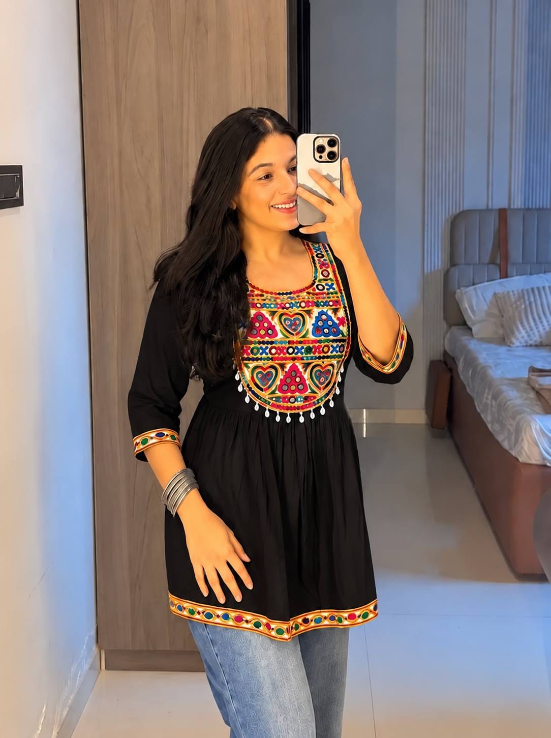 Pink color Navratri Short Kurti