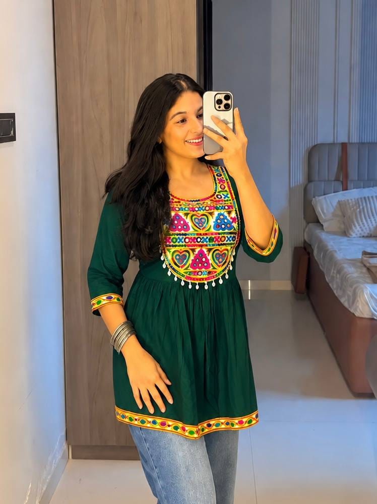 Green color Navratri Short Kurti
