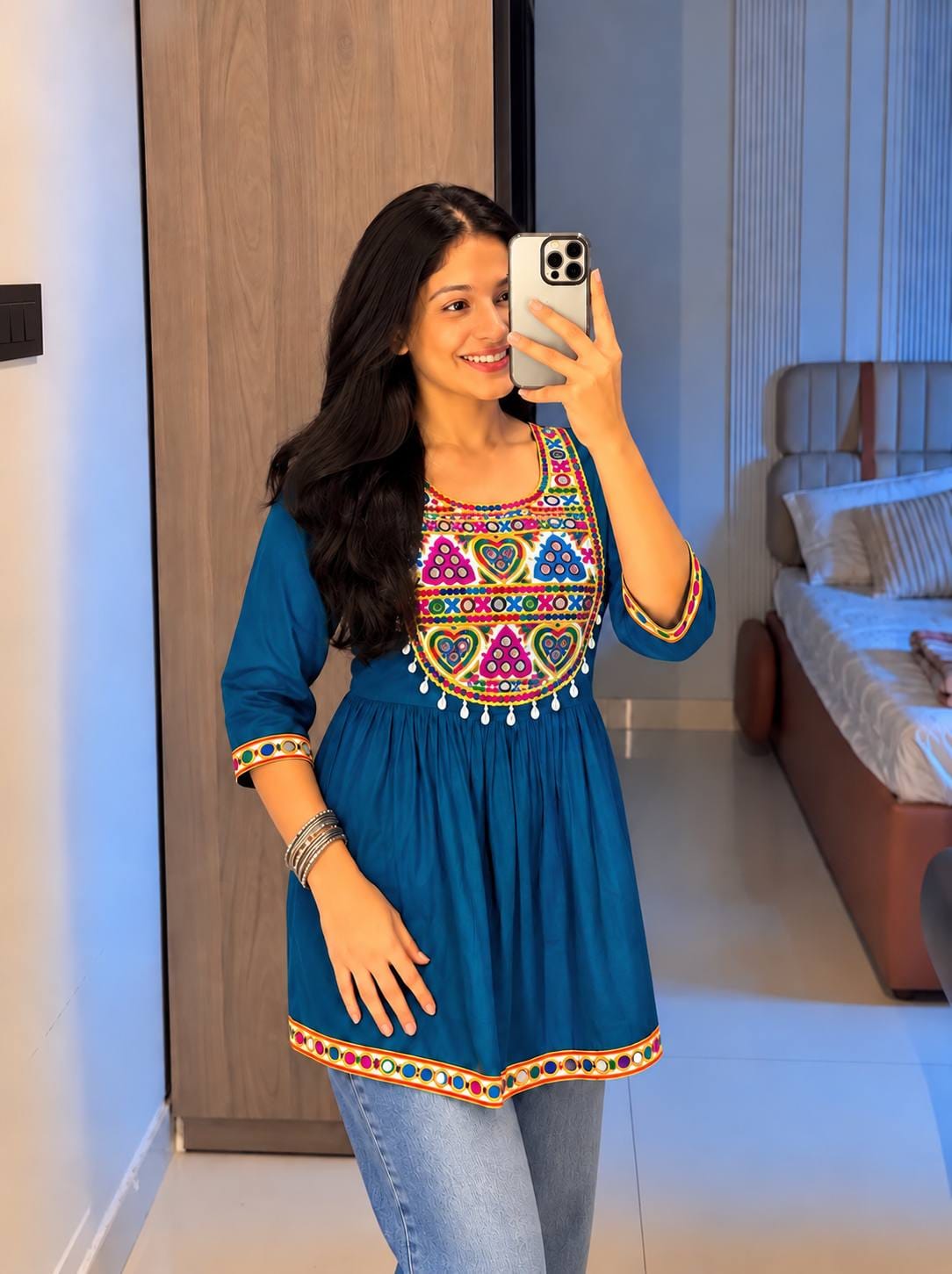 Firozi color Navratri Short Kurti