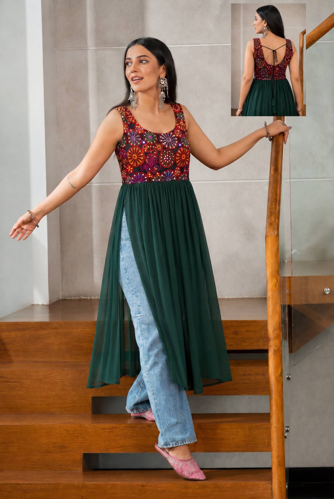 Green color Navratri Special Kurti