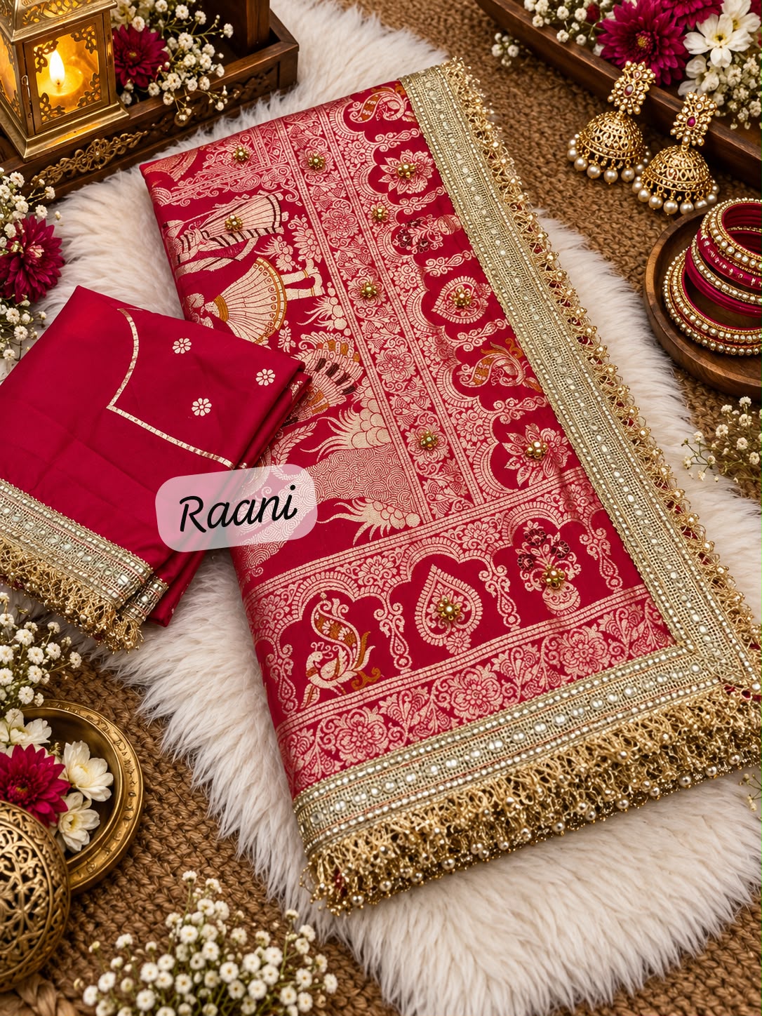Rani Pink color Karwa Chauth Saree with Unstitched