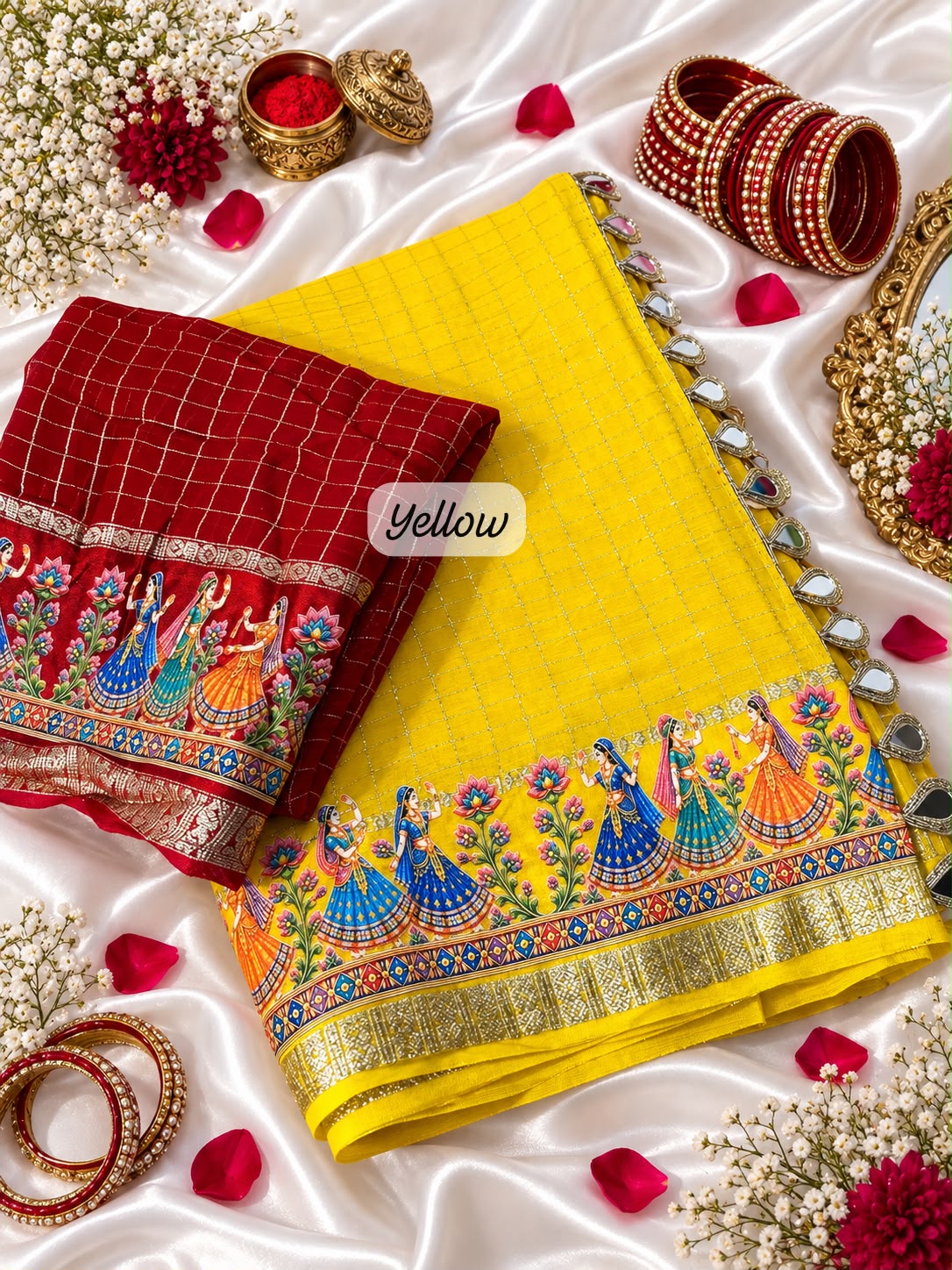 Yellow color Karwa Chauth Saree with Unstitched