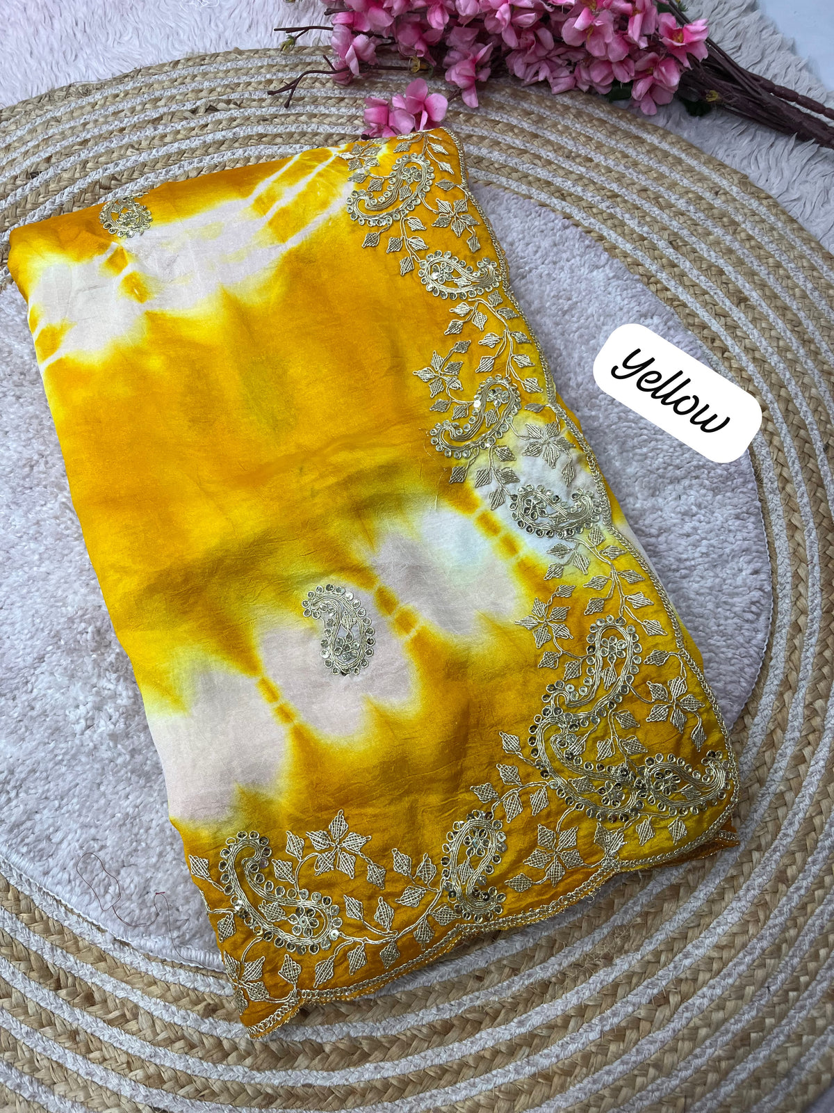 Yellow color Designer Party Wear Saree with Unstitched Blouse
