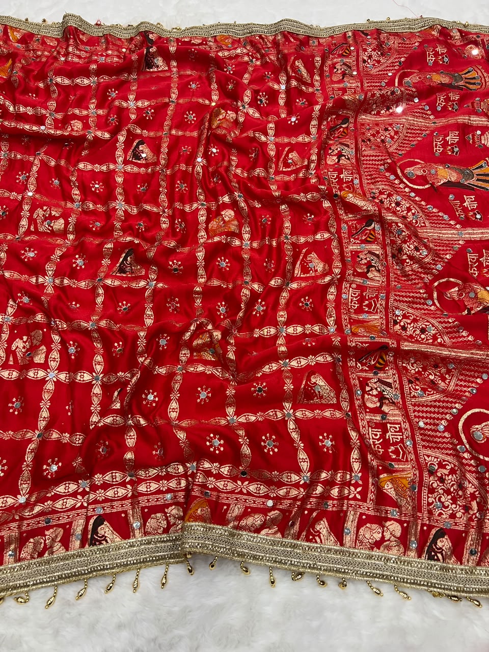 Red color Karwa Chauth Saree with Unstitched