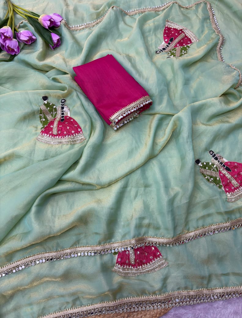 Karwa Chauth Saree with Unstitched