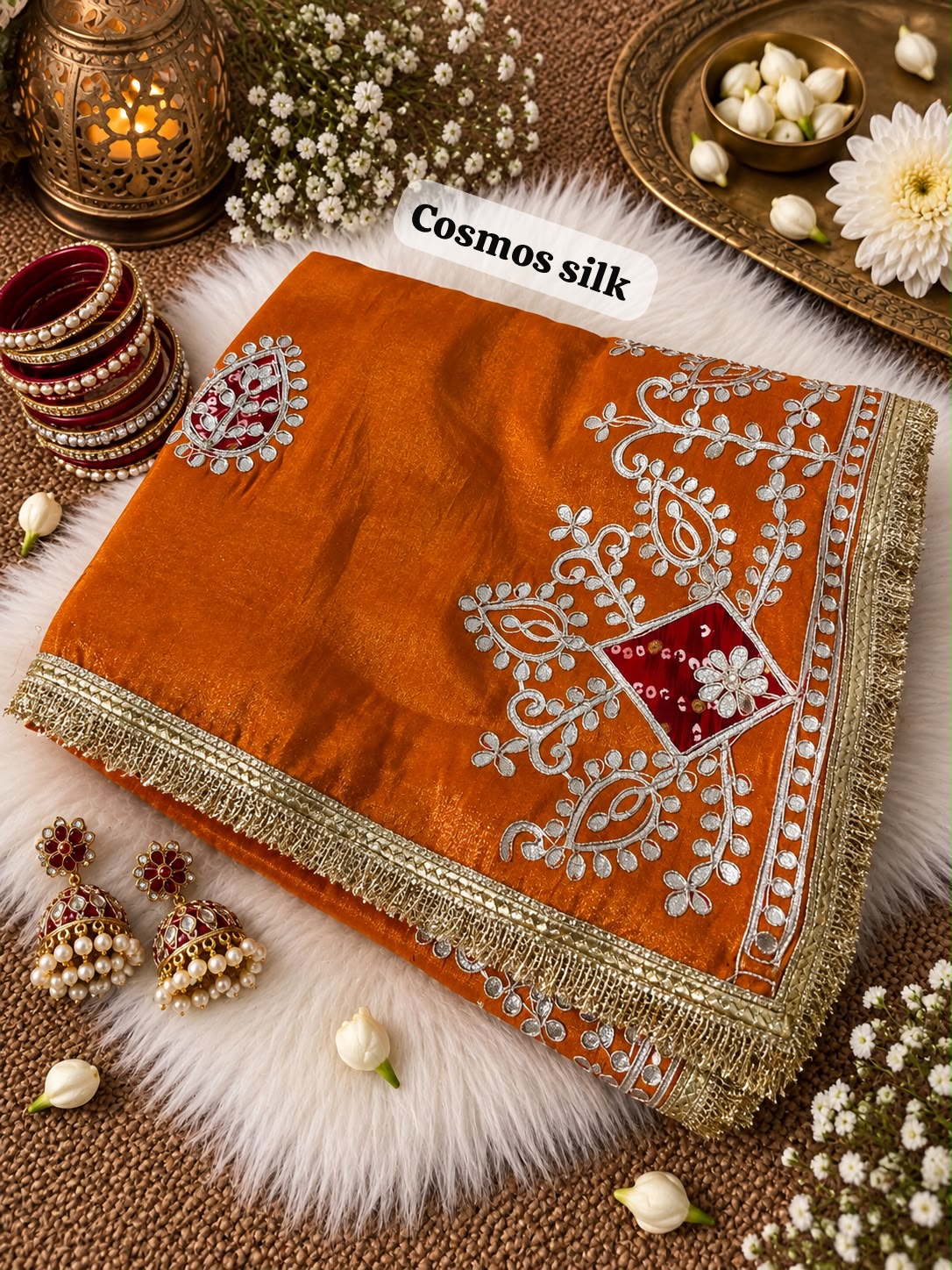 Cosmos Silk Jaipuri Gotapatti work Saree with Unstitched Blouse