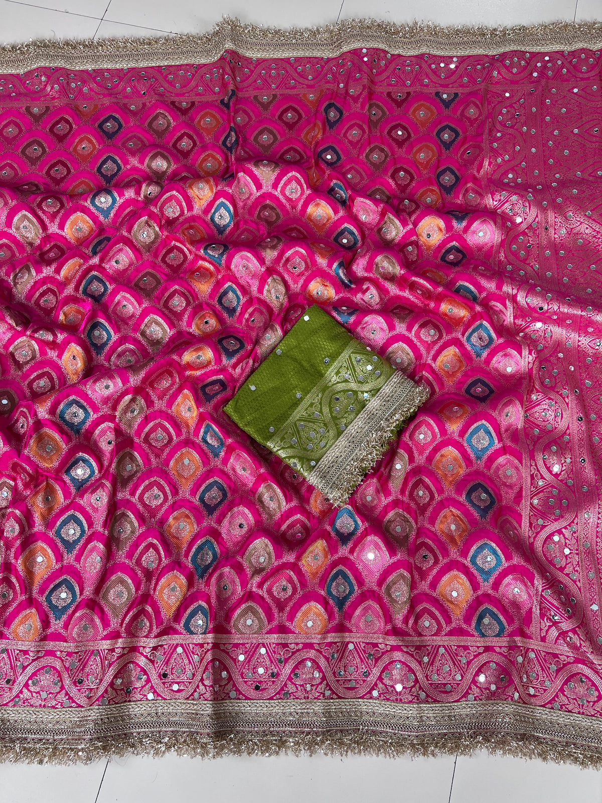 Rangkart Silk Real Mirror Work and Jaipuri Border Saree