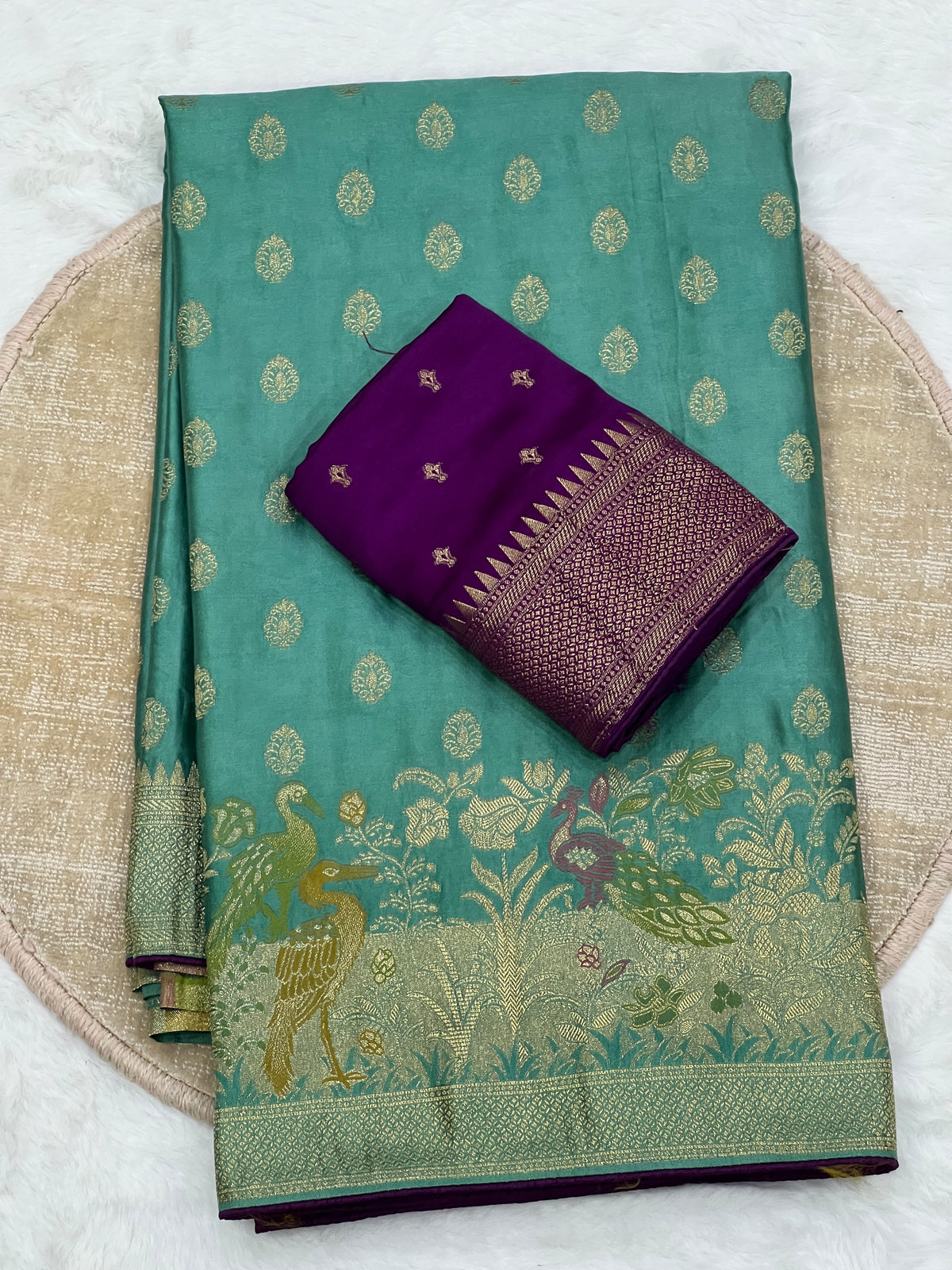 Satin Silk Meenakari and Banarasi Zari weaving Saree with Unstitched Blouse