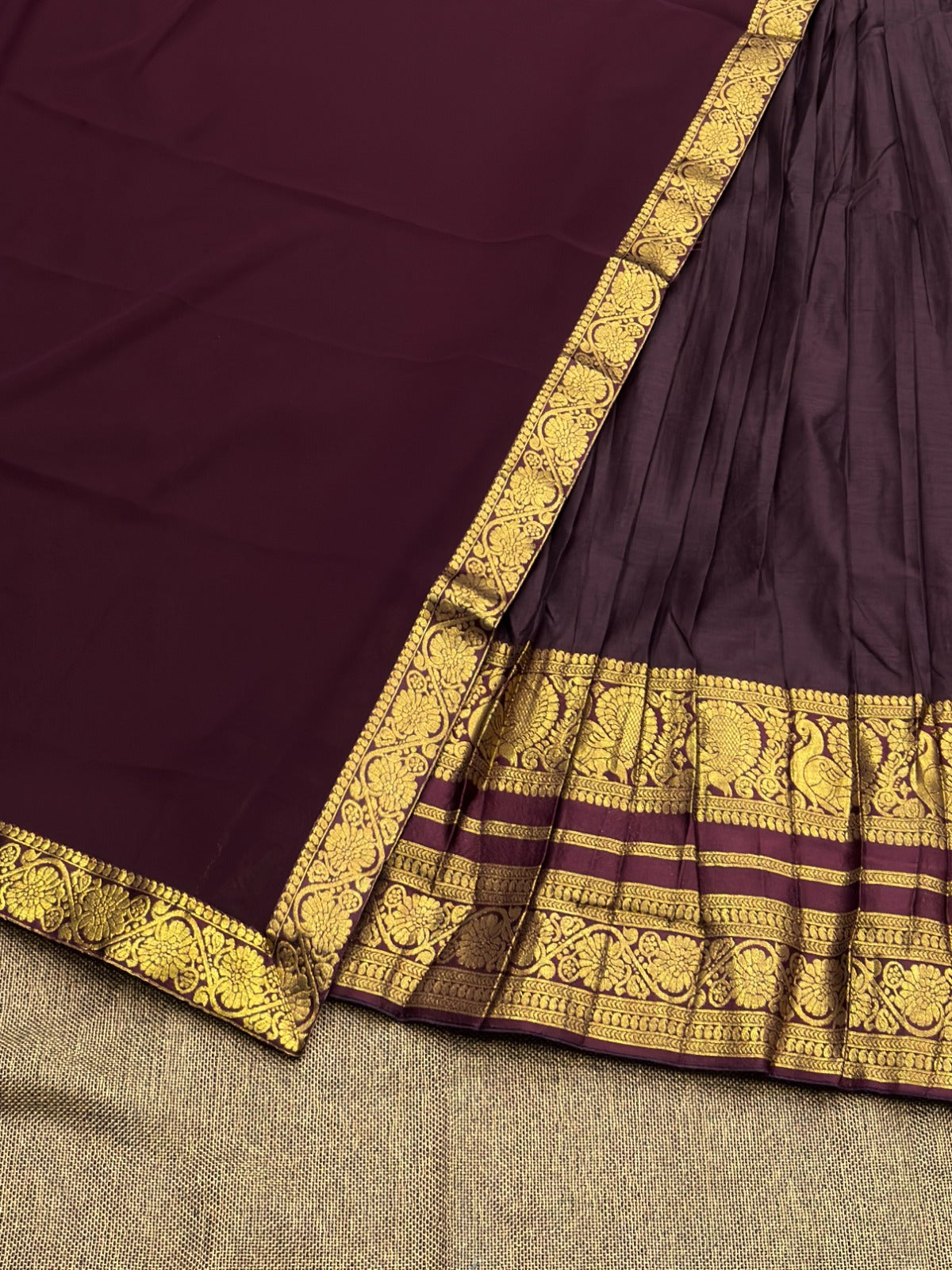 Wine color South Indian Kanchi Cotton Half Saree Lehenga Choli Set