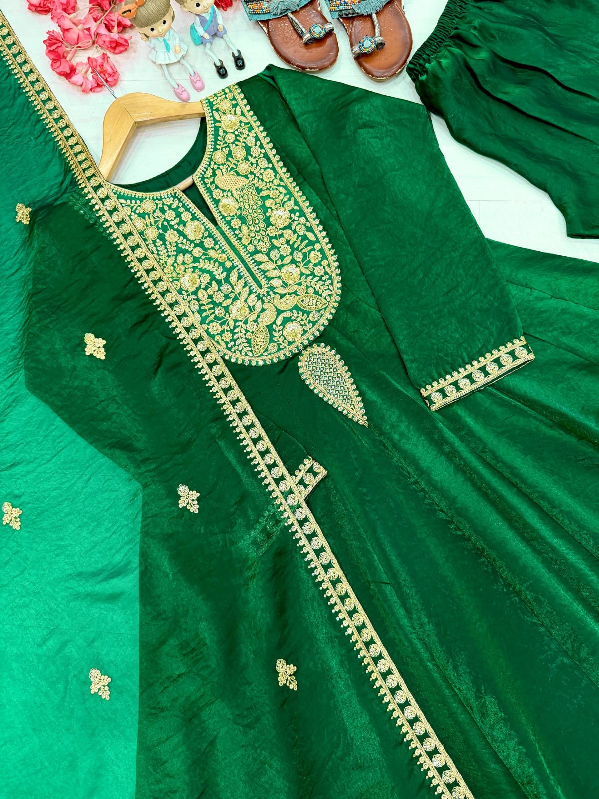 Party Wear & Festival Look Pur Fandy Sillk Gown,Dupatta & Bottom Set