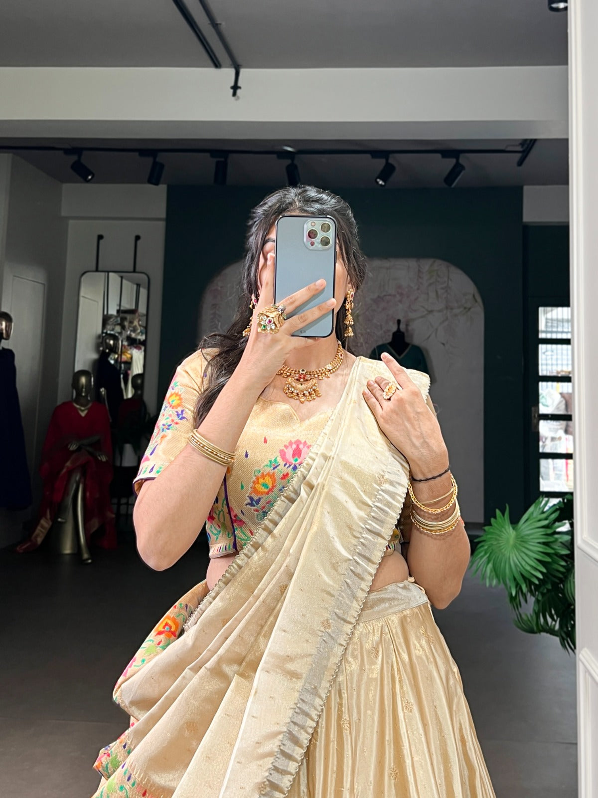 Shimmer Paithani Zari Weaving Lehenga Choli With Tassels Dupatta