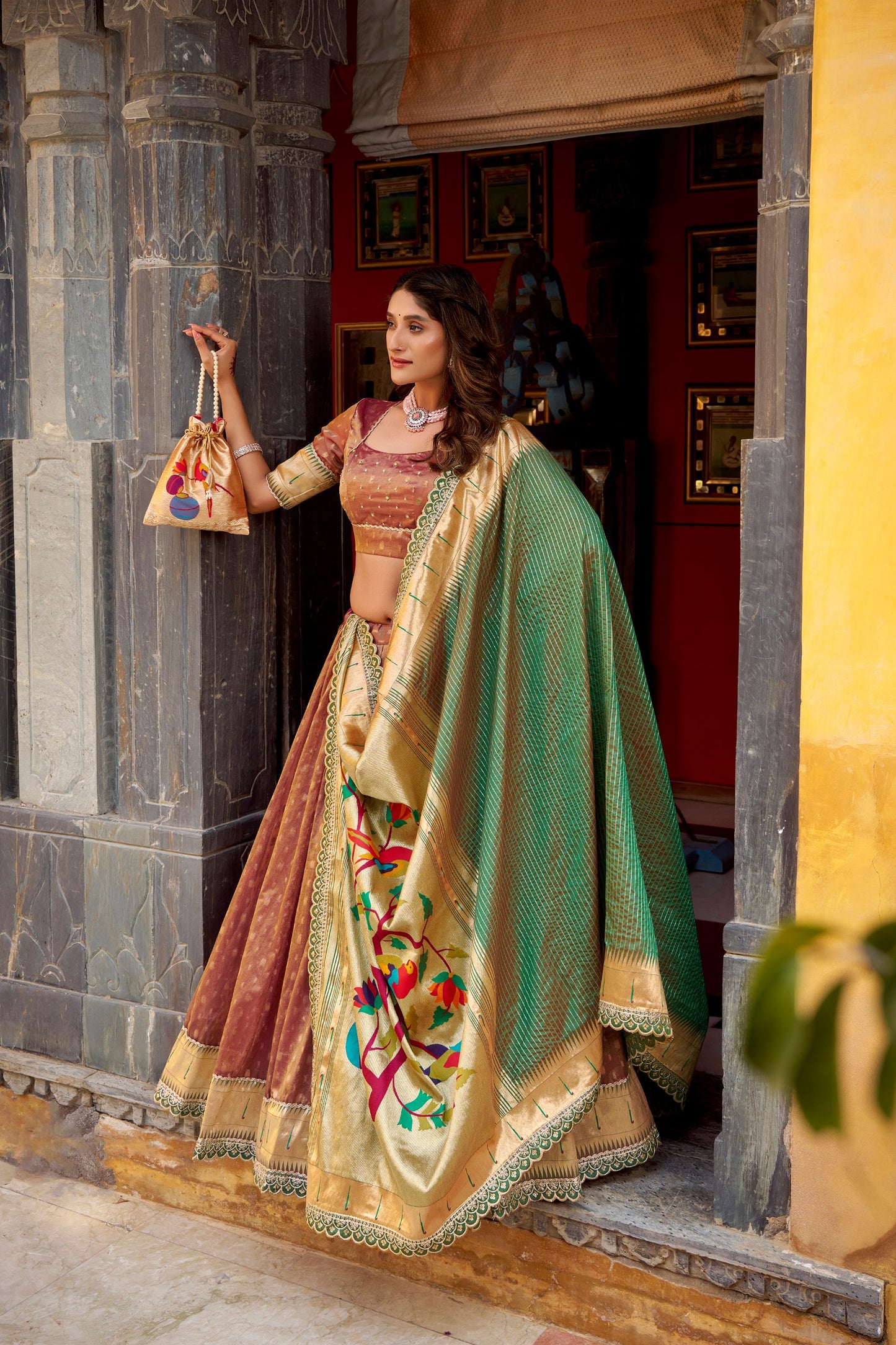 Zari Weaving Paithani Lehenga Choli
