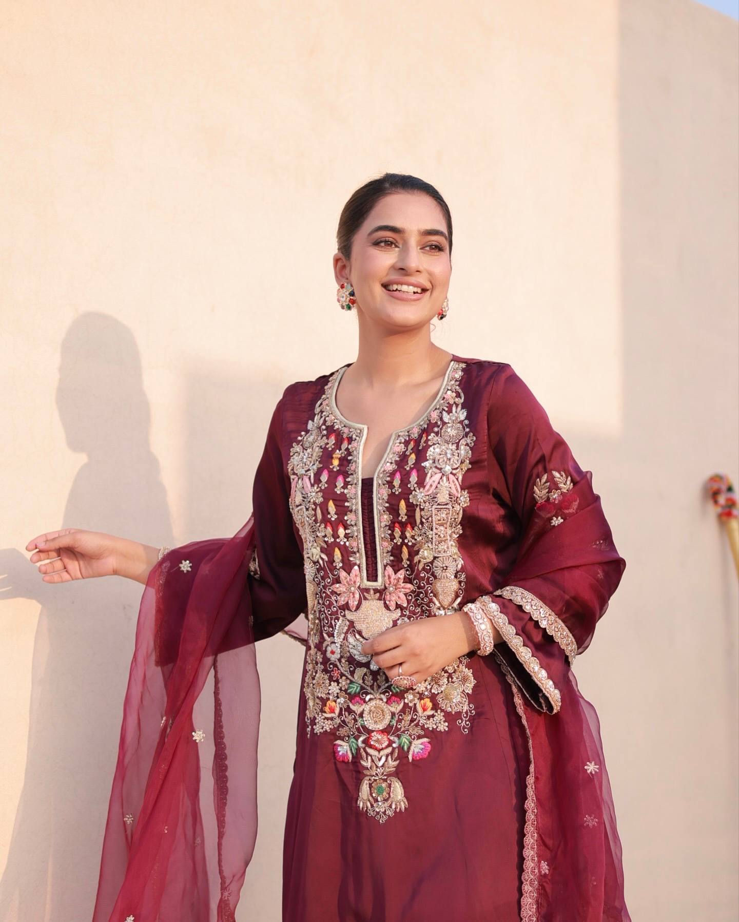 Dsigner Party Wear &amp; Festival Look Pur Natural Satin Silk Fancy Top &amp; Palazzo With Dupatta set