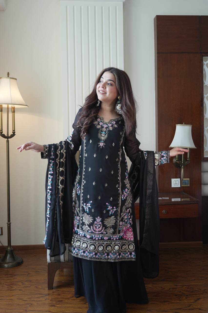 Black Color Embroidery Work Salwar Suit with Dupatta