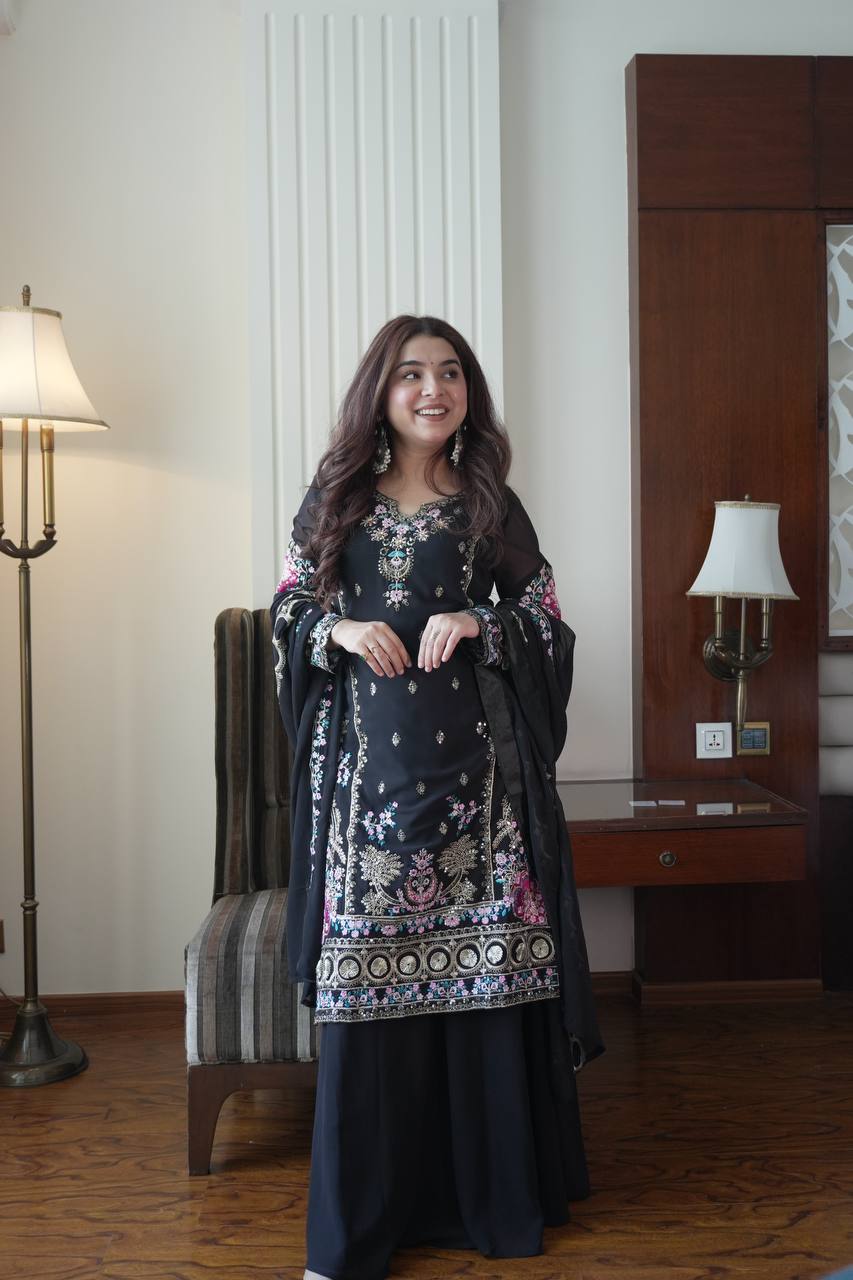 Black Color Embroidery Work Salwar Suit with Dupatta