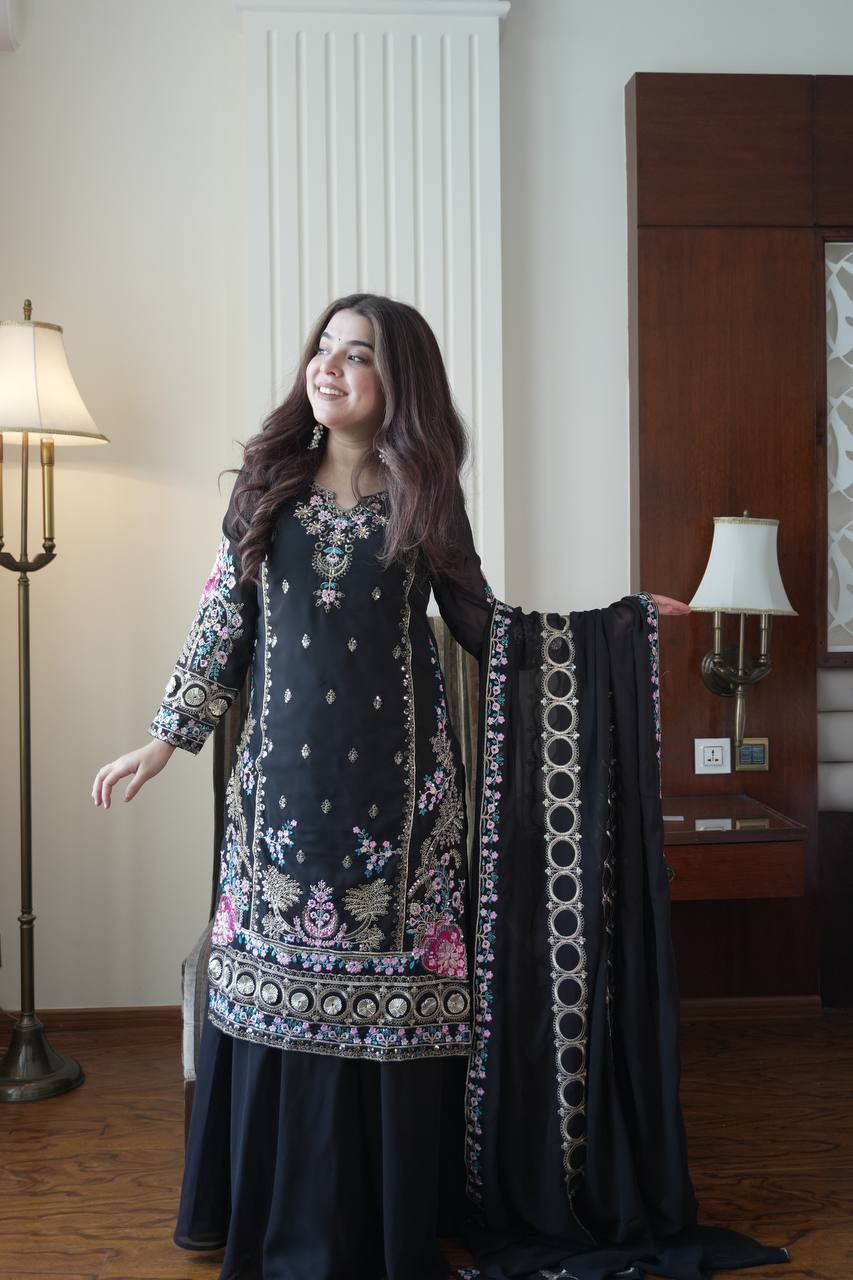 Black Color Embroidery Work Salwar Suit with Dupatta