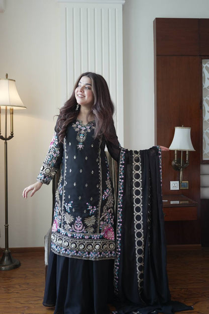 Black Color Embroidery Work Salwar Suit with Dupatta