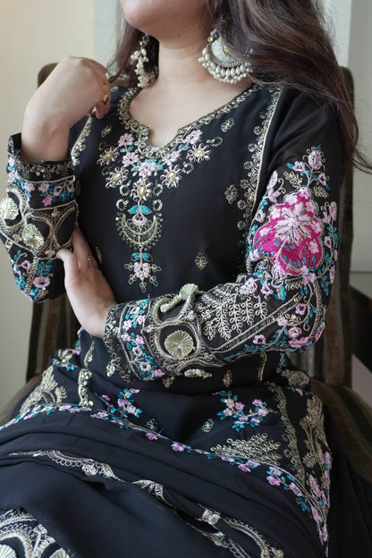 Black Color Embroidery Work Salwar Suit with Dupatta