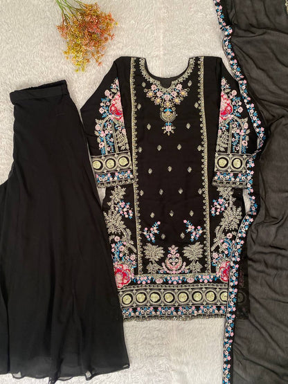 Black Color Embroidery Work Salwar Suit with Dupatta