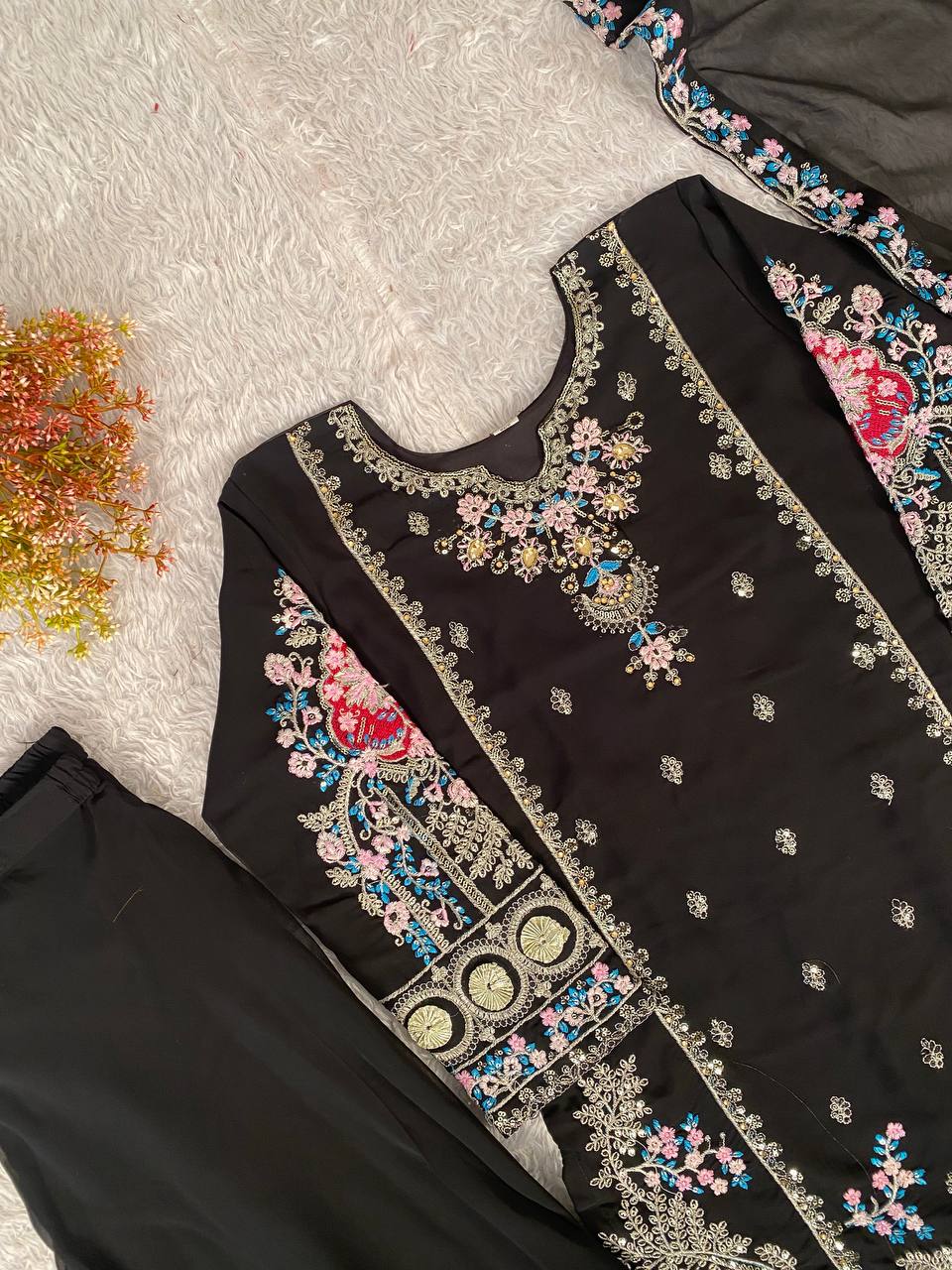 Black Color Embroidery Work Salwar Suit with Dupatta