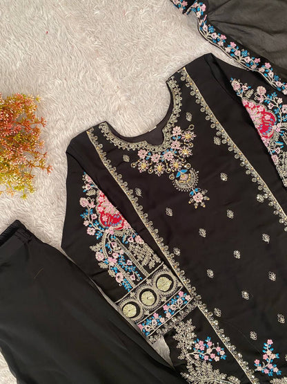 Black Color Embroidery Work Salwar Suit with Dupatta