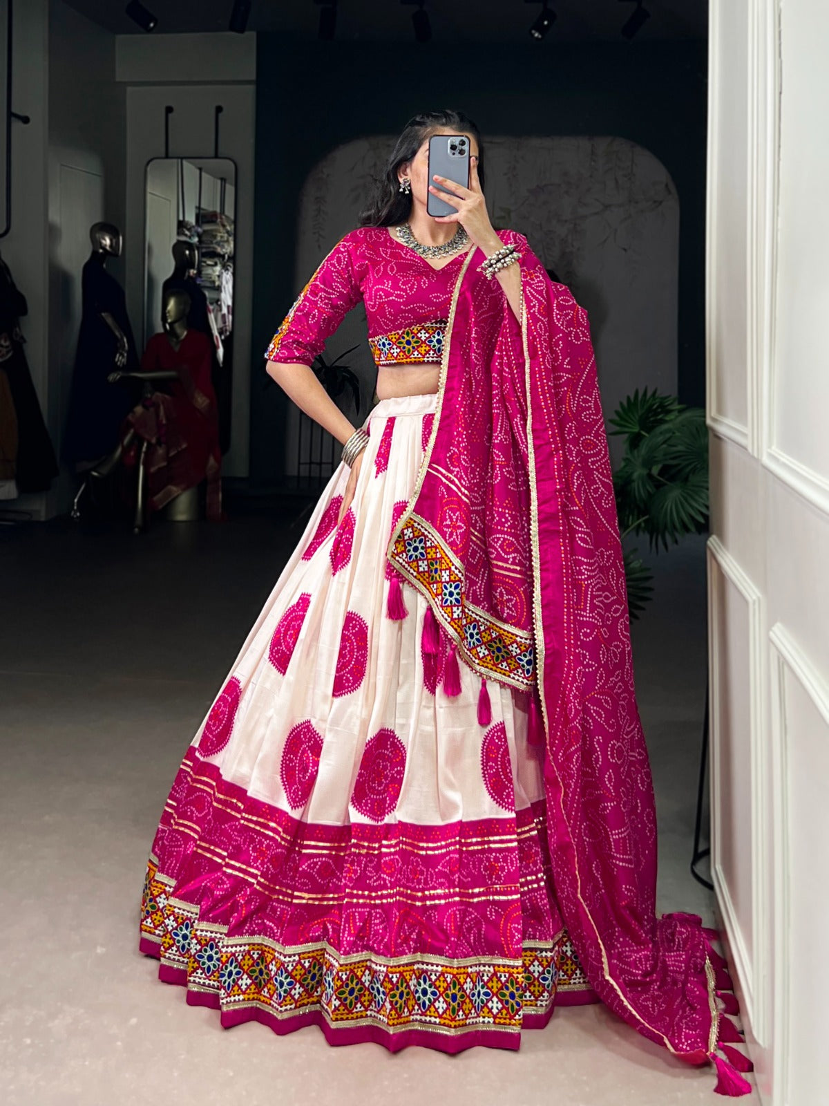 Tasar silk Bandhej chaniya choli
