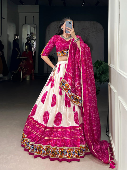 Tasar silk Bandhej chaniya choli