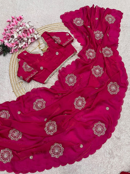 Fandy sattin Saree with Readymade Blouse