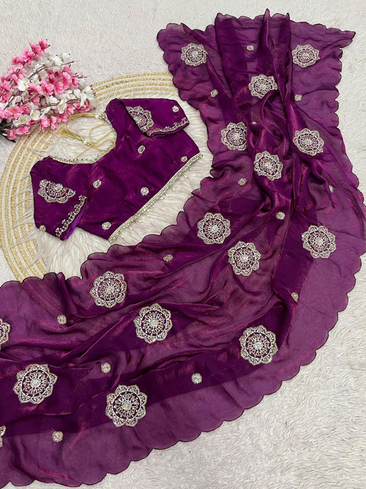 Fandy sattin Saree with Readymade Blouse