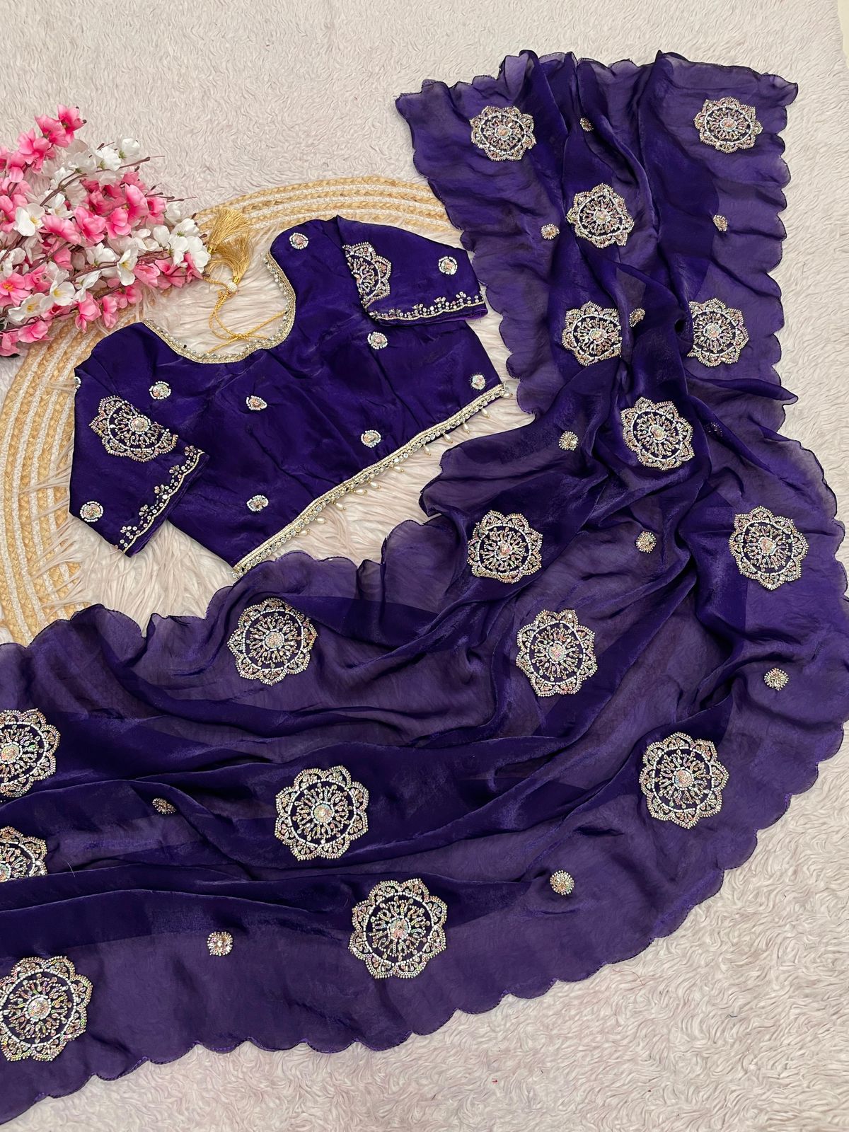 Fandy sattin Saree with Readymade Blouse