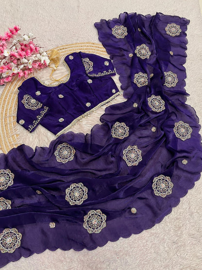 Fandy sattin Saree with Readymade Blouse