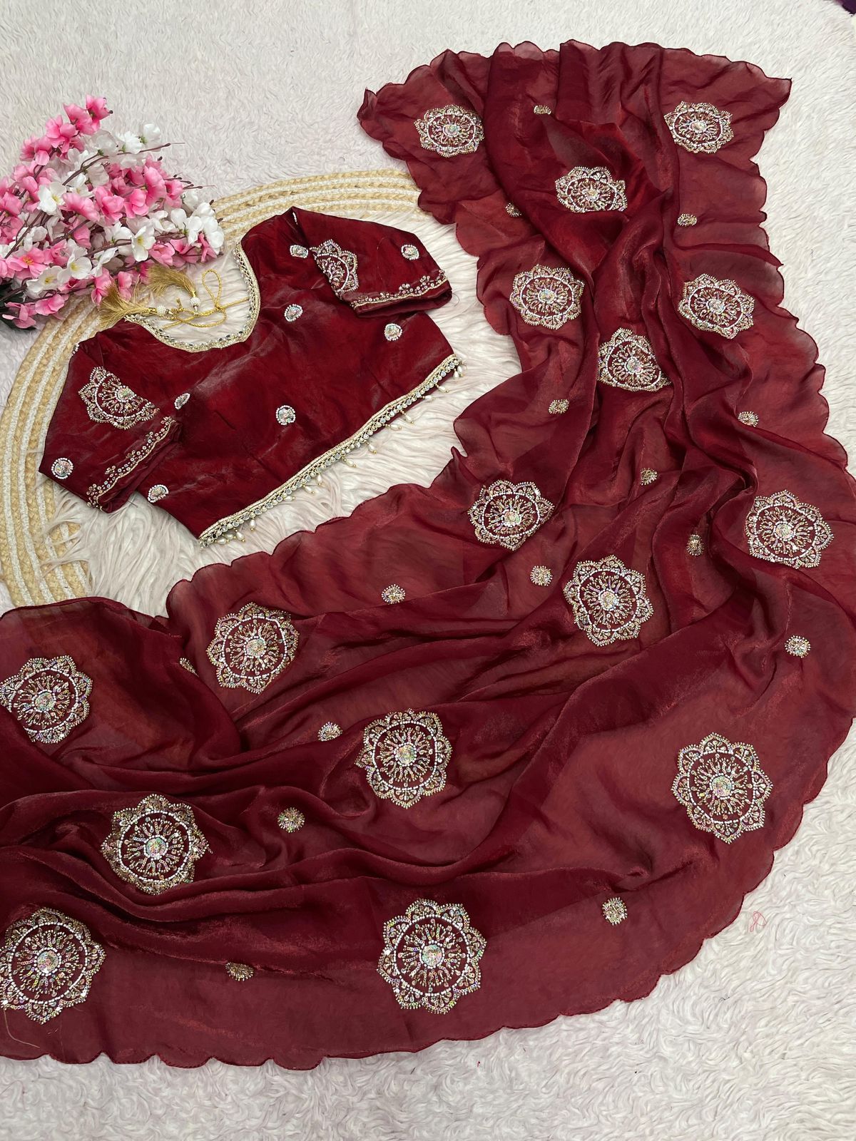 Fandy sattin Saree with Readymade Blouse