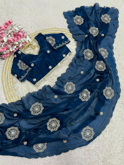 Fandy sattin Saree with Readymade Blouse