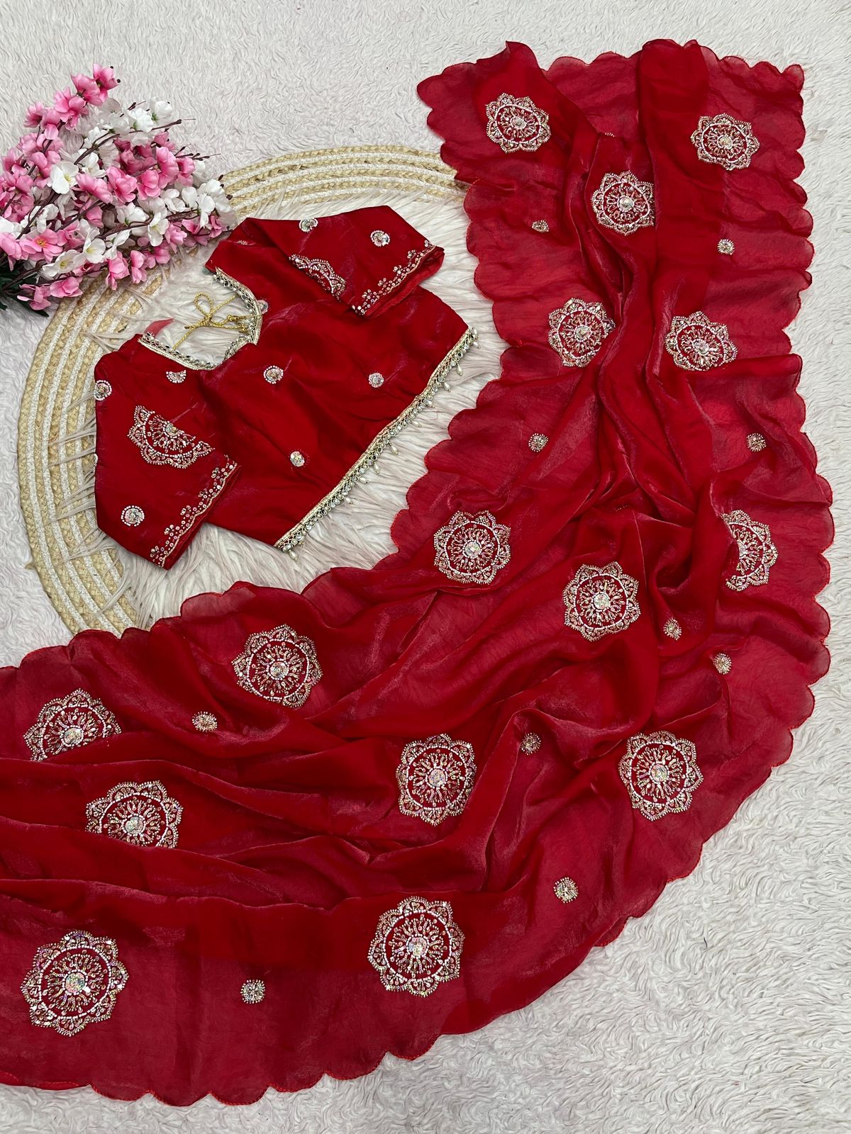 Fandy sattin Saree with Readymade Blouse