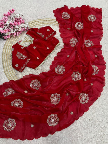 Fandy sattin Saree with Readymade Blouse