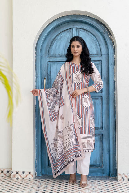 Jaipuri Printed Cotton Kurti Pant with Dupatta
