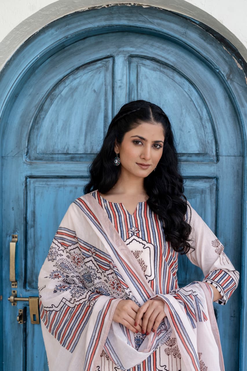 Jaipuri Printed Cotton Kurti Pant with Dupatta